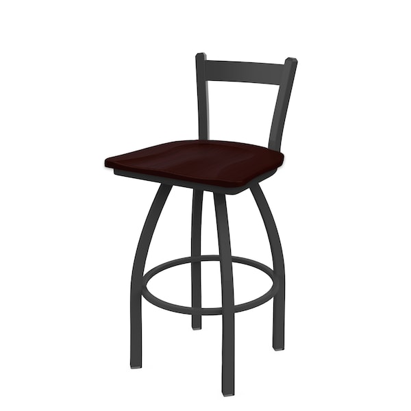 25" Low Back Swivel Counter Stool, Pewter Finish, Dark Cherry Oak Seat